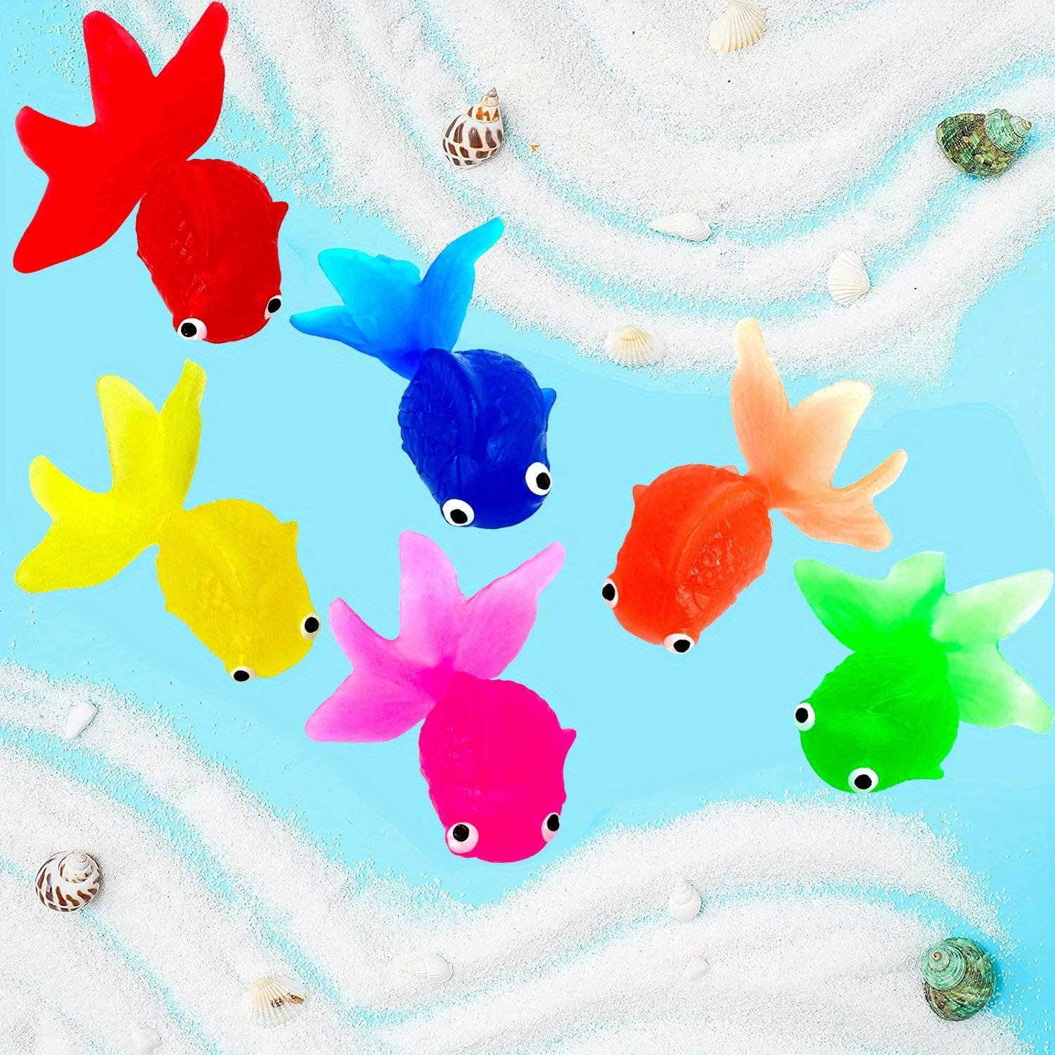 Six Lifelike Floating Goldfish Aquarium Decorations with Fishing Net Plastic Fish Tank Ornaments