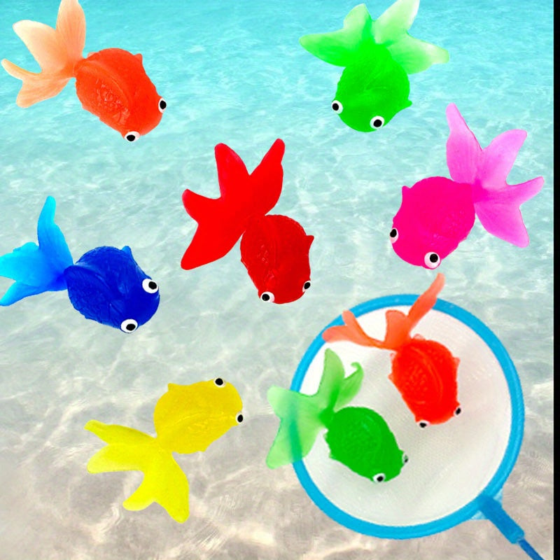 Six Lifelike Floating Goldfish Aquarium Decorations with Fishing Net Plastic Fish Tank Ornaments