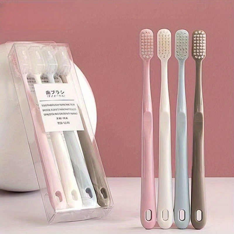 4Pcs Soft Nylon Bristle Toothbrushes for Sensitive Gums and Travel with Protective Caps