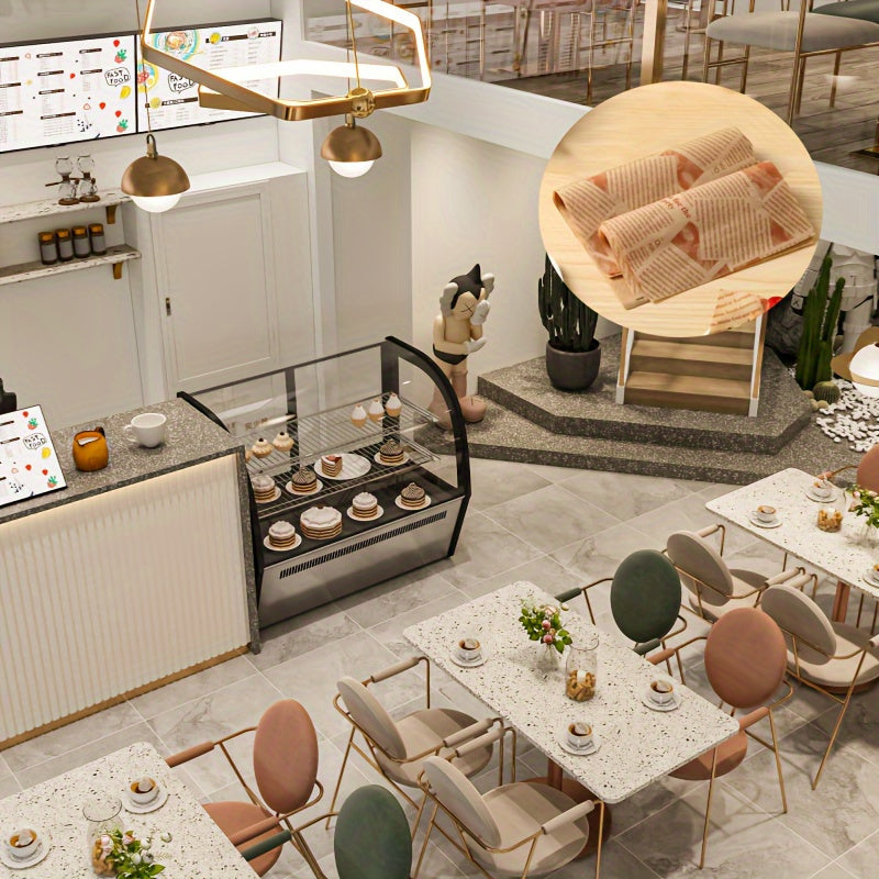 100 ta foydalanishga tayyor yog'ga chidamli pishirish qog'ozlari, Vintage Newsprint dizayni