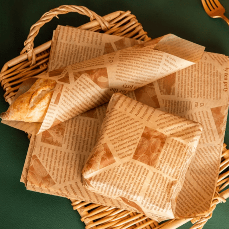 100 ta foydalanishga tayyor yog'ga chidamli pishirish qog'ozlari, Vintage Newsprint dizayni