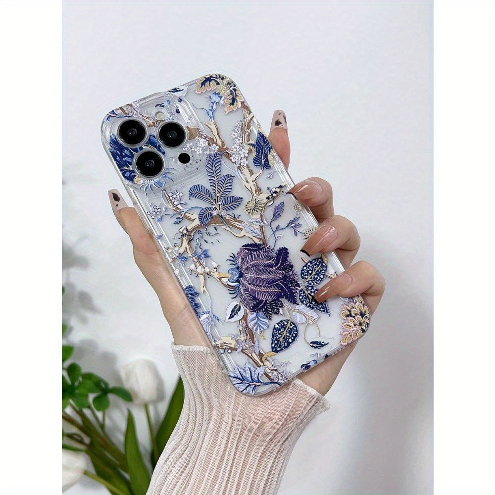 Elegant Floral Pattern TPU Phone Case for iPhone 11 12 13 14 15 Pro Max with Lens Protection