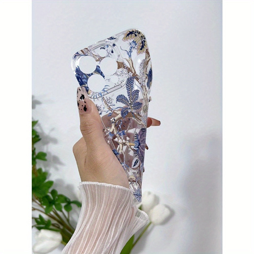 Elegant Floral Pattern TPU Phone Case for iPhone 11 12 13 14 15 Pro Max with Lens Protection