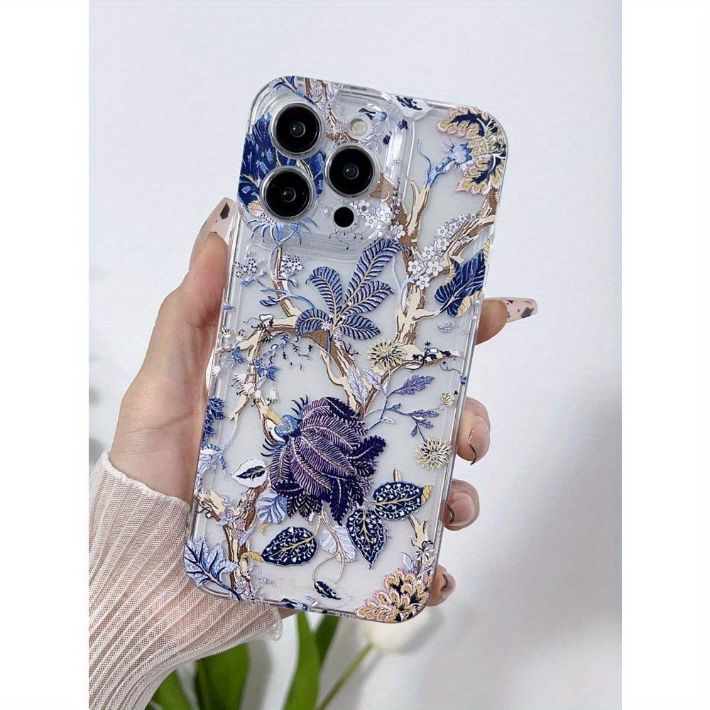 Elegant Floral Pattern TPU Phone Case for iPhone 11 12 13 14 15 Pro Max with Lens Protection