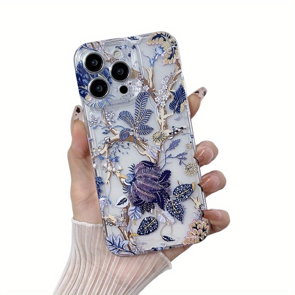 Elegant Floral Pattern TPU Phone Case for iPhone 11 12 13 14 15 Pro Max with Lens Protection