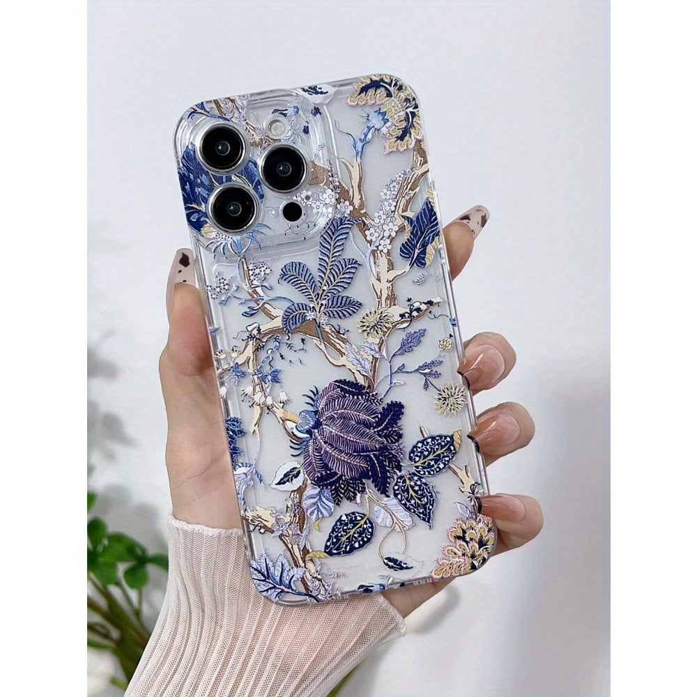 Elegant Floral Pattern TPU Phone Case for iPhone 11 12 13 14 15 Pro Max with Lens Protection