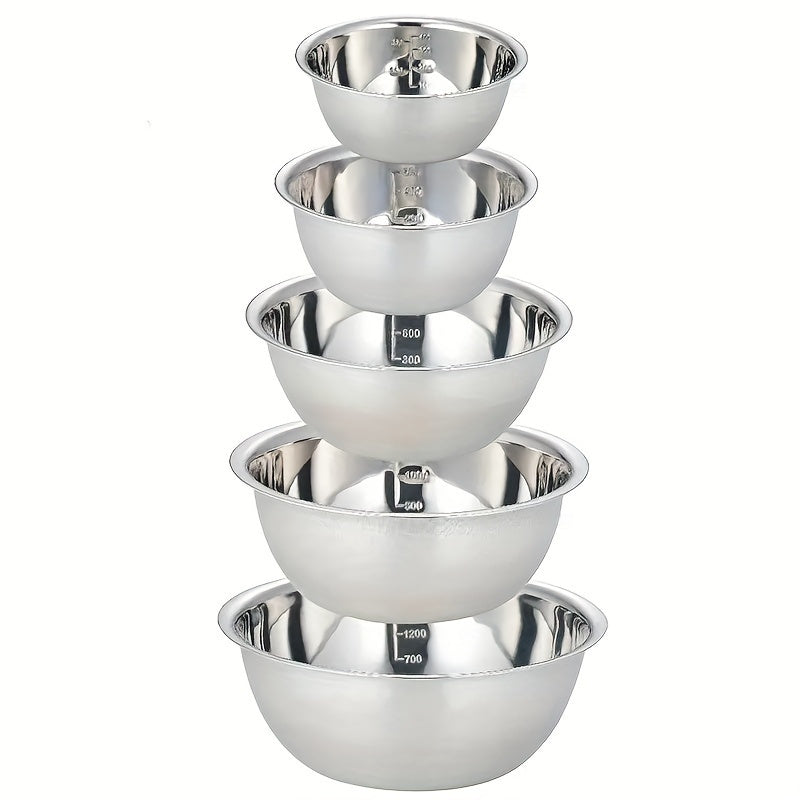 5-Piece Stainless Steel Mixing Bowls with Scale for Cooking Baking Prepping
