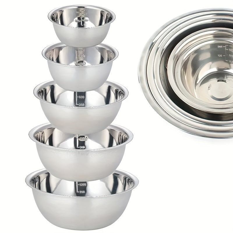 5-Piece Stainless Steel Mixing Bowls with Scale for Cooking Baking Prepping