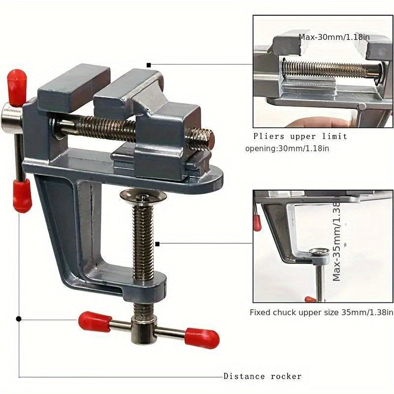 Mini Aluminum Bench Vise with Adjustable Table Clamp for DIY Projects