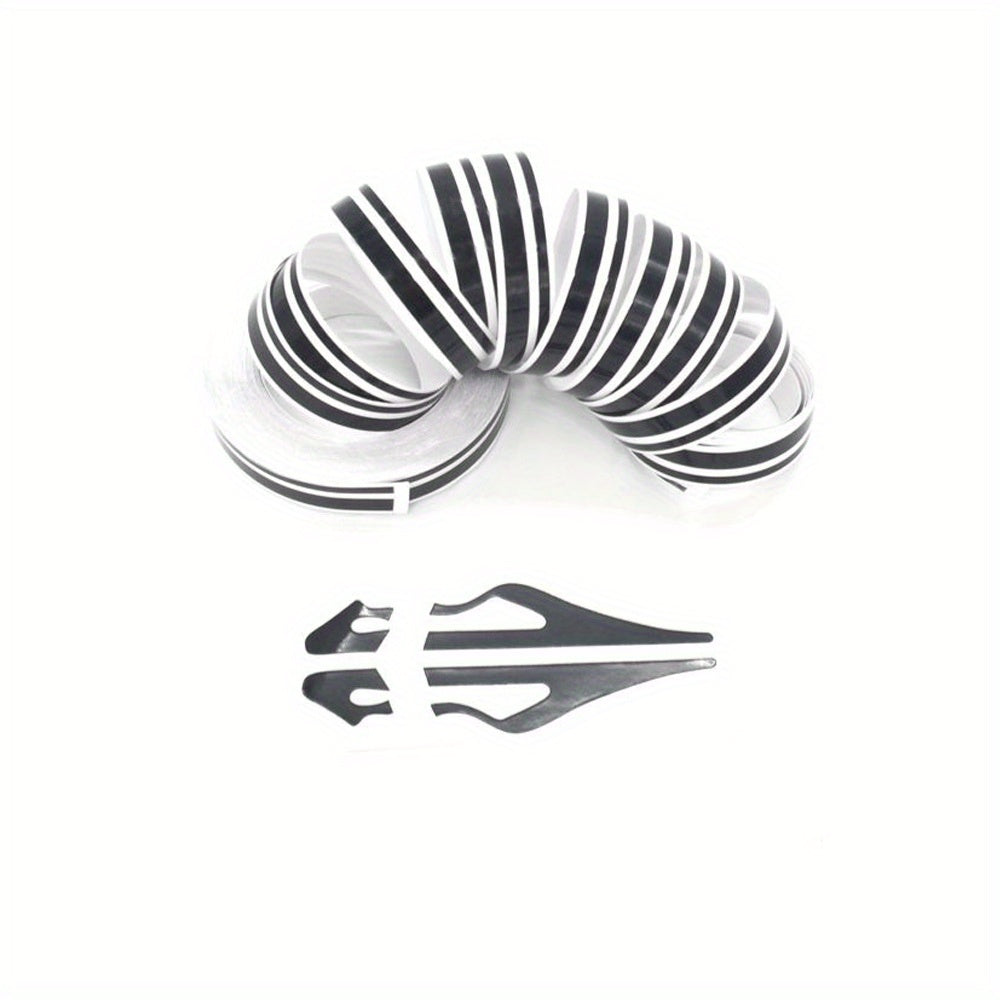 Qora va oq vinil avtomobil chiziqli stiker 385.8 dyuym, suv o'tkazmaydigan, UVga chidamli