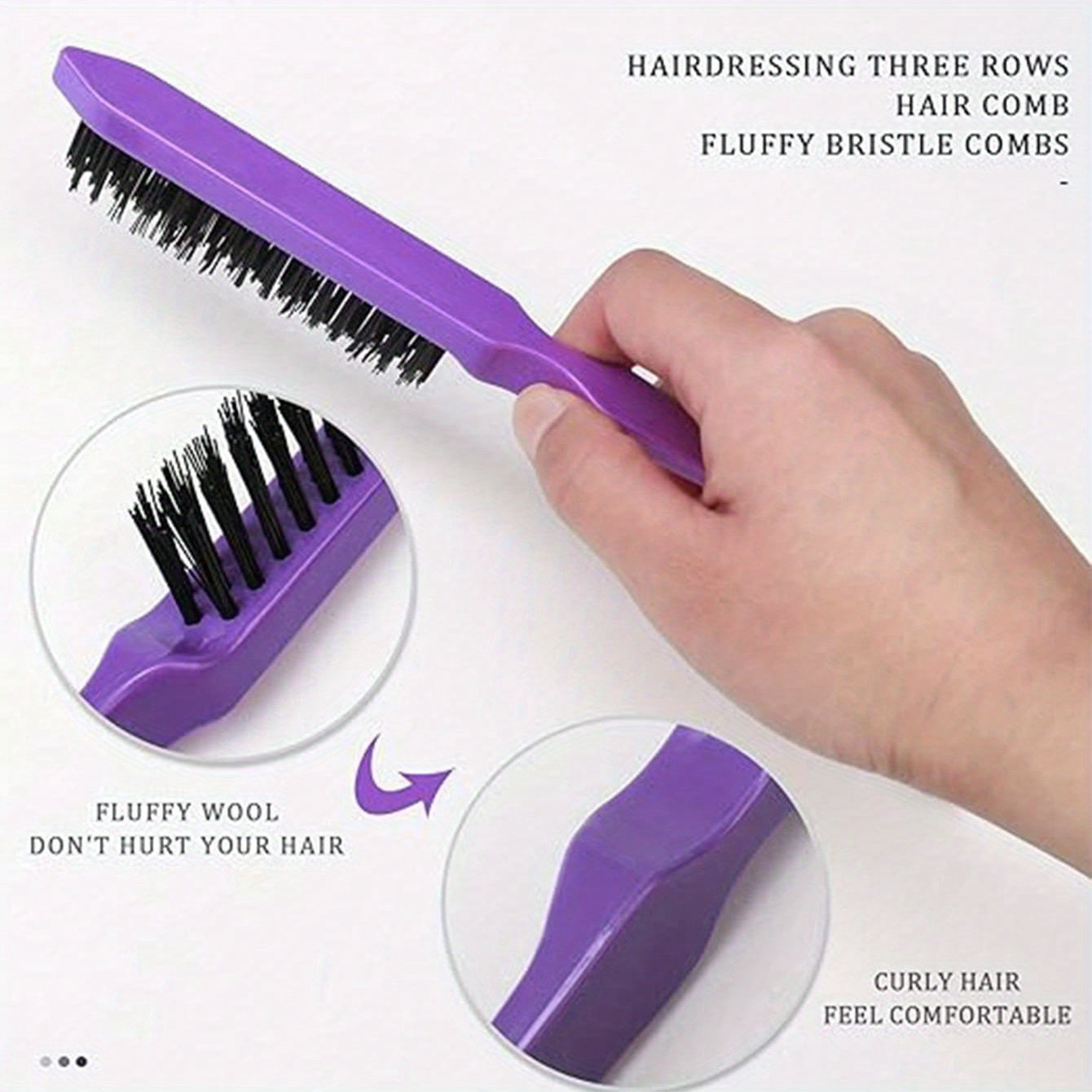 Peine de peinado profesional de 3 filas para cabello esponjoso, duradero, de plástico ABS