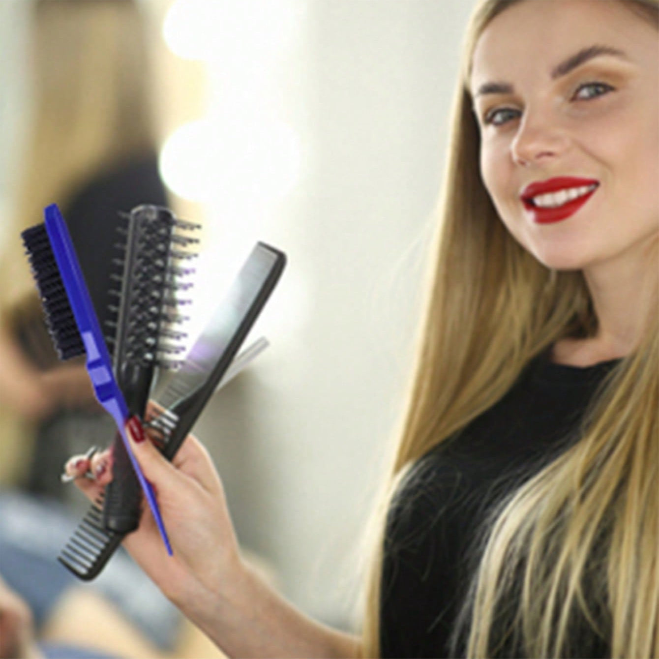 Peine de peinado profesional de 3 filas para cabello esponjoso, duradero, de plástico ABS