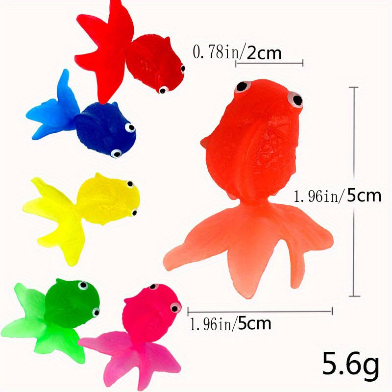 Six Lifelike Floating Goldfish Aquarium Decorations with Fishing Net Plastic Fish Tank Ornaments