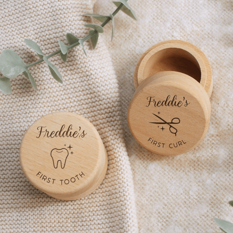 Child's First Tooth and Curl Keepsake Box Engraved Wooden Memory Gift
