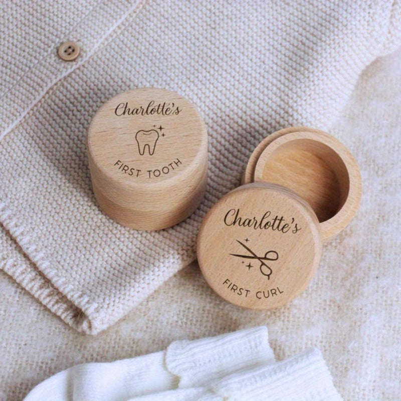 Child's First Tooth and Curl Keepsake Box Engraved Wooden Memory Gift