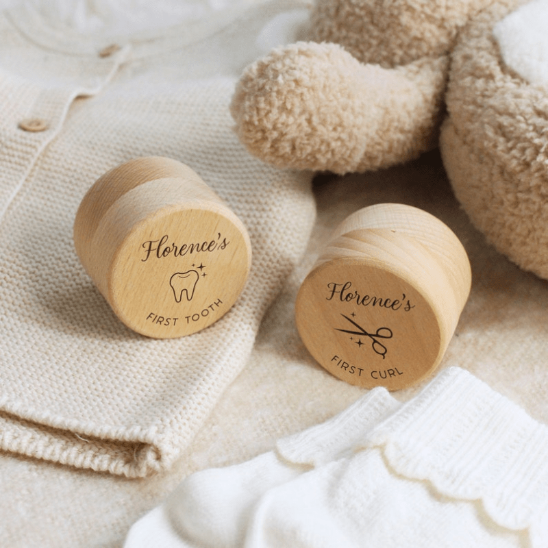 Child's First Tooth and Curl Keepsake Box Engraved Wooden Memory Gift