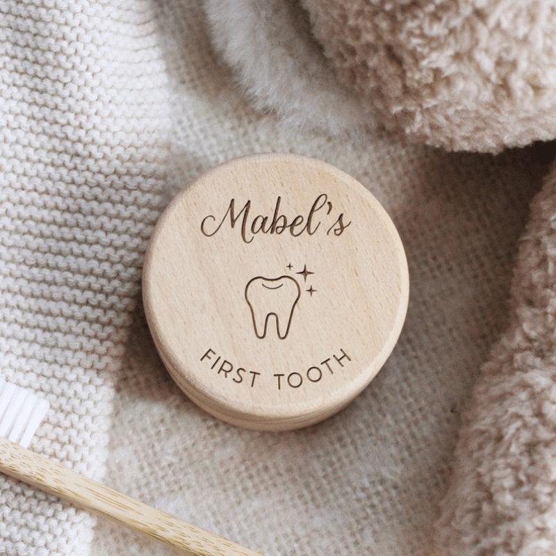 Child's First Tooth and Curl Keepsake Box Engraved Wooden Memory Gift