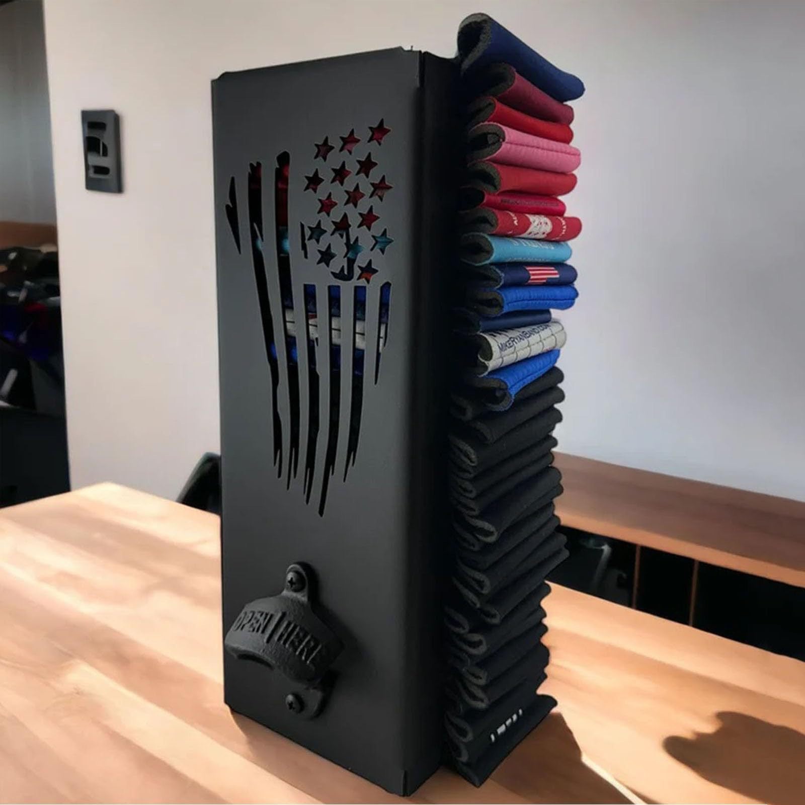 2-in-1 Wall Mount Can Cooler Dispenser with Bottle Opener Holds Multiple Cans Ergonomic Design