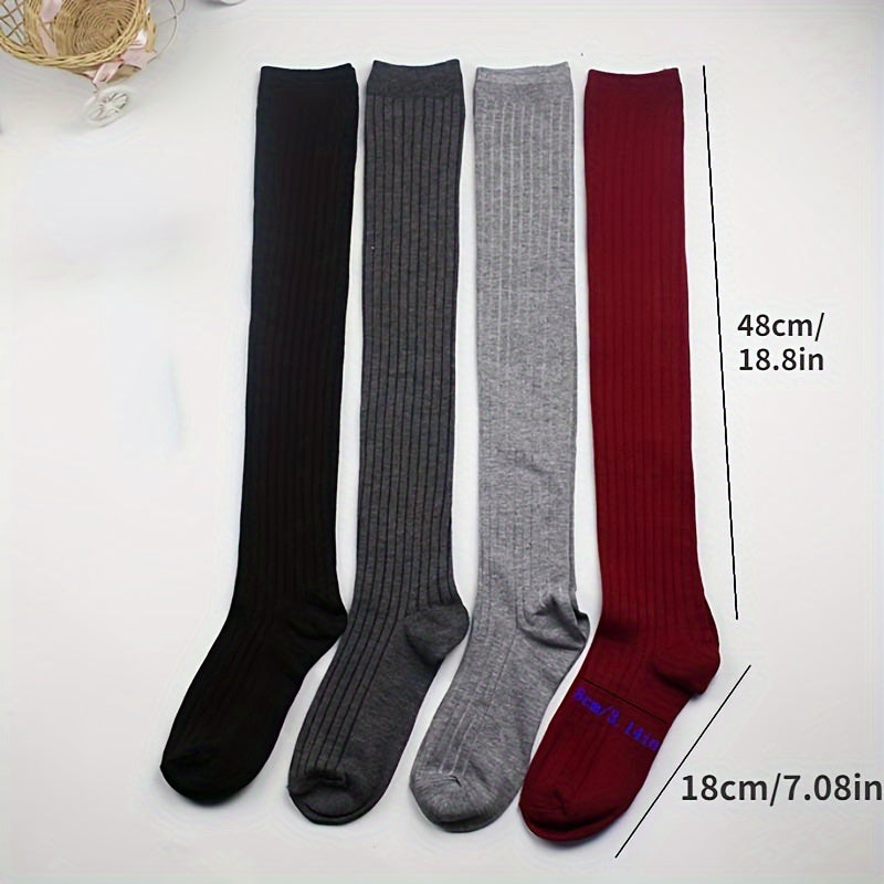 Women's Thermal Thigh-High Stockings Solid Color Knit Fall Winter