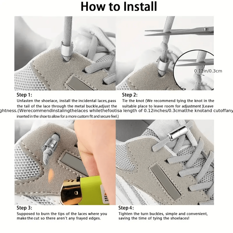 Unisex Elastic Shoelaces for Sneakers No-Tie Laces Easy to Install