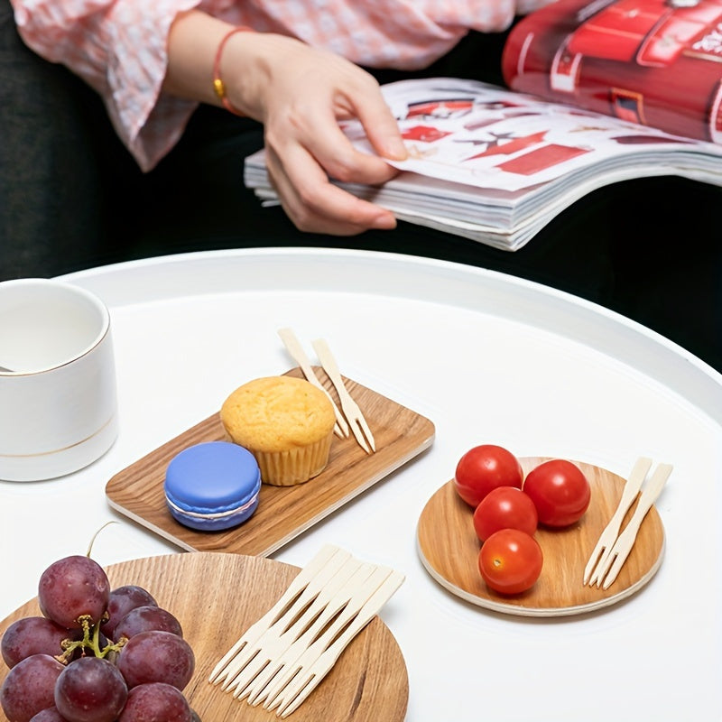 Set of 100 Bamboo Forks for Cake Snacks Fruit Skewers Kitchen Picnic Camping