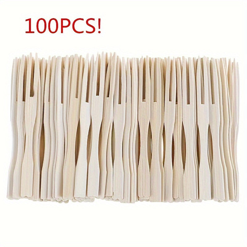 Set of 100 Bamboo Forks for Cake Snacks Fruit Skewers Kitchen Picnic Camping