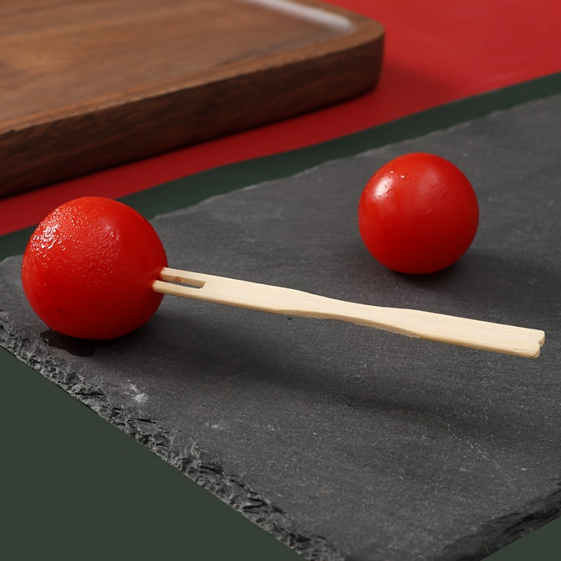 Set of 100 Bamboo Forks for Cake Snacks Fruit Skewers Kitchen Picnic Camping