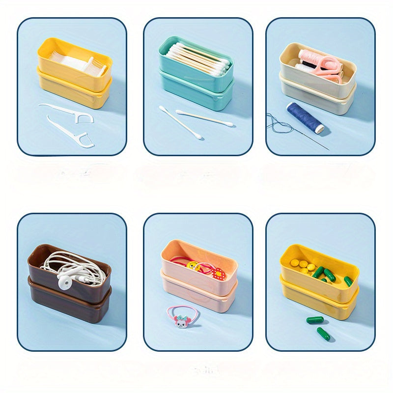 Compact Organizer Box for Toothpicks Floss Small Items Teal Yellow Clear Lid