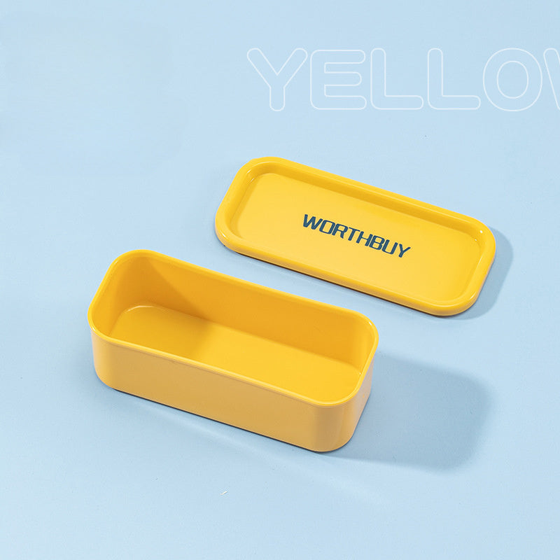 Compact Organizer Box for Toothpicks Floss Small Items Teal Yellow Clear Lid