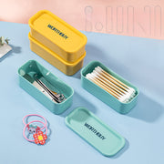Compact Organizer Box for Toothpicks Floss Small Items Teal Yellow Clear Lid