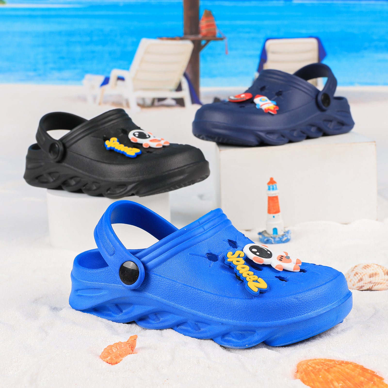 Kids Slip-On Sandals with Cartoon Charms Breathable Non-Slip Indoor Outdoor Shoes