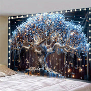 Light-Up Tree Tapestry with Crystal Tassels Battery-Operated LED Wall Decor for Living Room