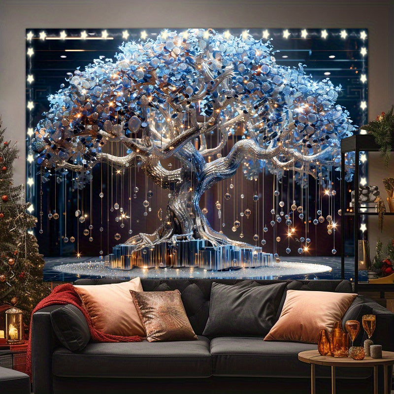 Light-Up Tree Tapestry with Crystal Tassels Battery-Operated LED Wall Decor for Living Room