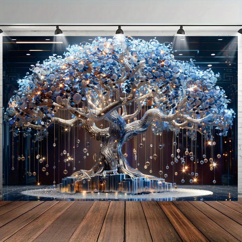 Light-Up Tree Tapestry with Crystal Tassels Battery-Operated LED Wall Decor for Living Room