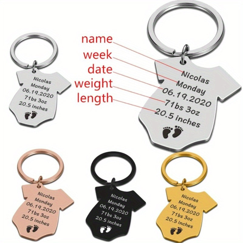Personalized Stainless Steel Keychain with Name, Birth Date, Weight, and Height for Birth Announcement