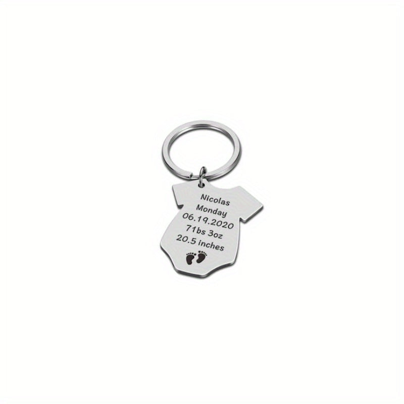 Personalized Stainless Steel Keychain with Name, Birth Date, Weight, and Height for Birth Announcement
