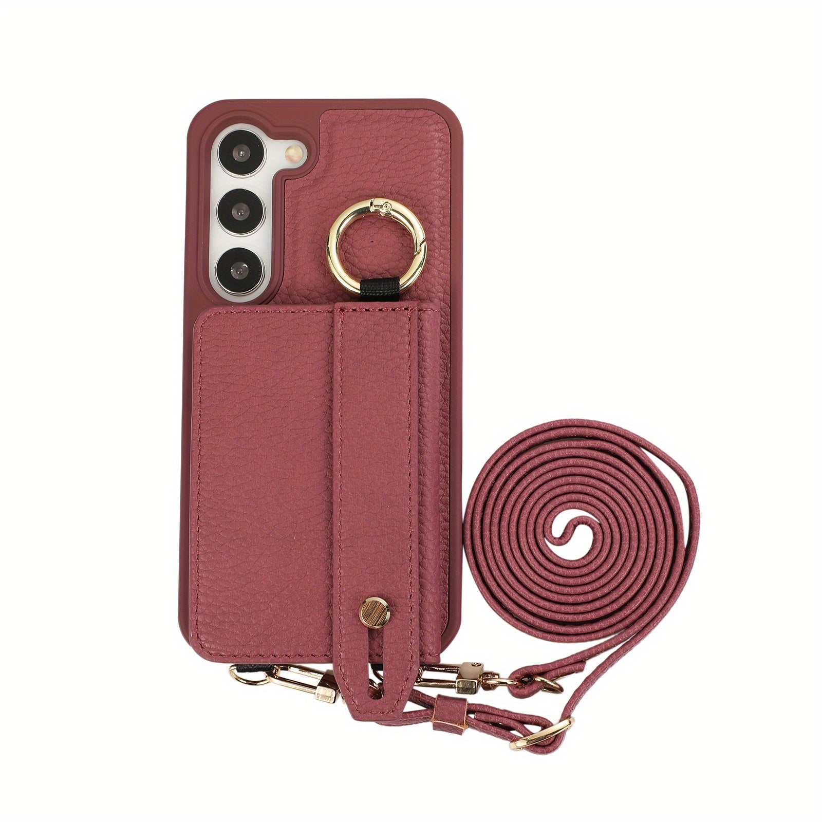 Faux Leather Crossbody Phone Bag for Samsung Plus with Wallet Card Slots Lanyard