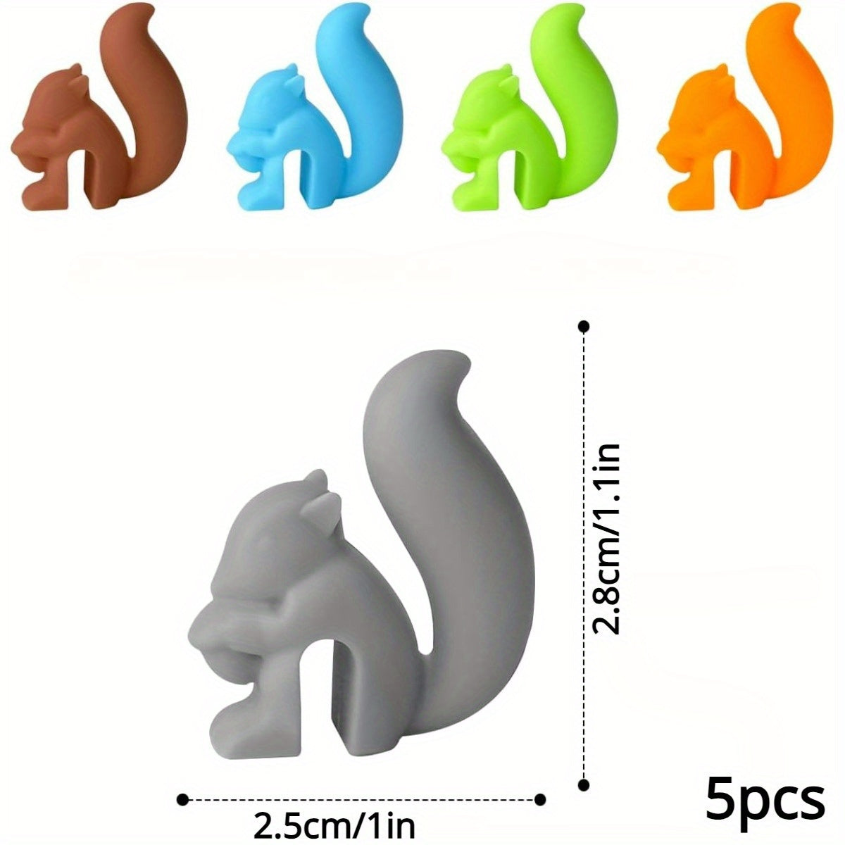 Set of 5 Squirrel-Shaped Silicone Tea Bag Holders for Cups and Mugs
