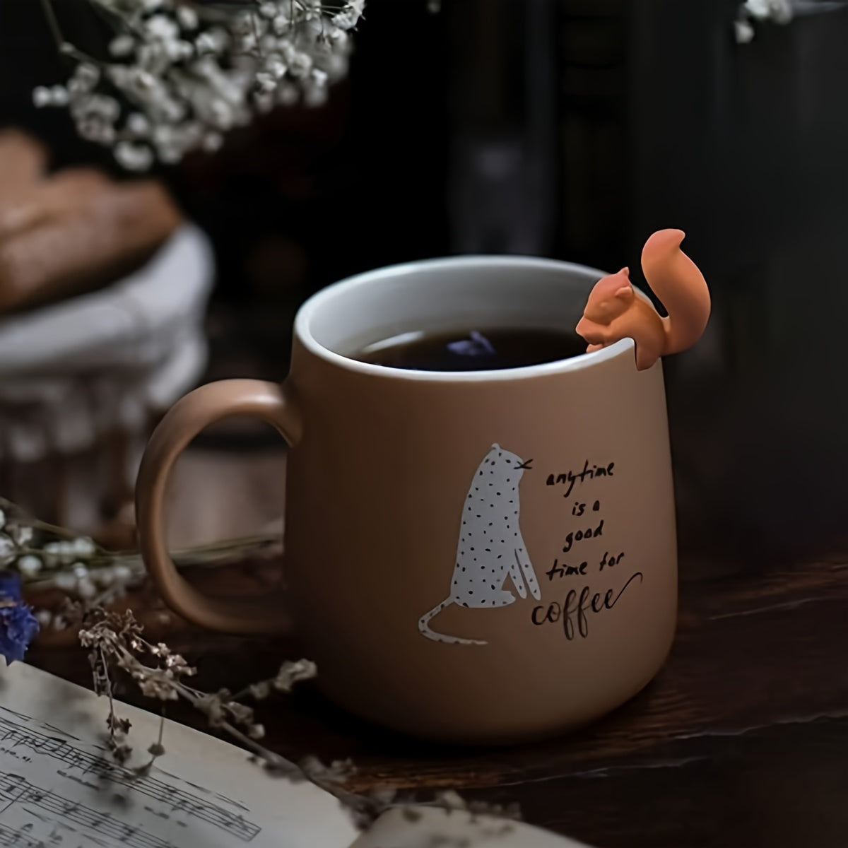 Set of 5 Squirrel-Shaped Silicone Tea Bag Holders for Cups and Mugs