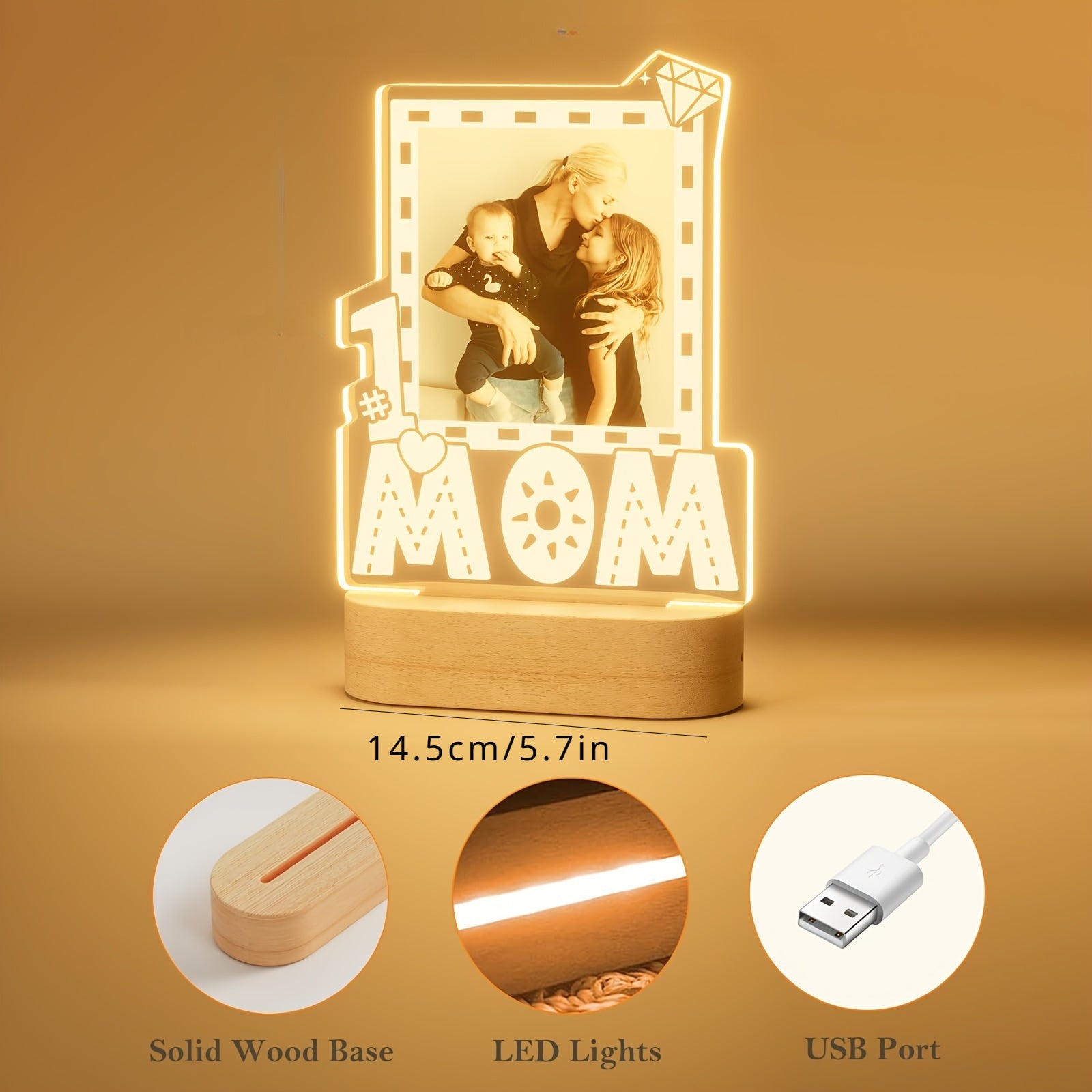 Персонализированная фоторамка с источником света для мамы - индивидуальный подарок "Лучшая мама" на День матери и день рождения от дочери, акриловая памятная вещь для мамы