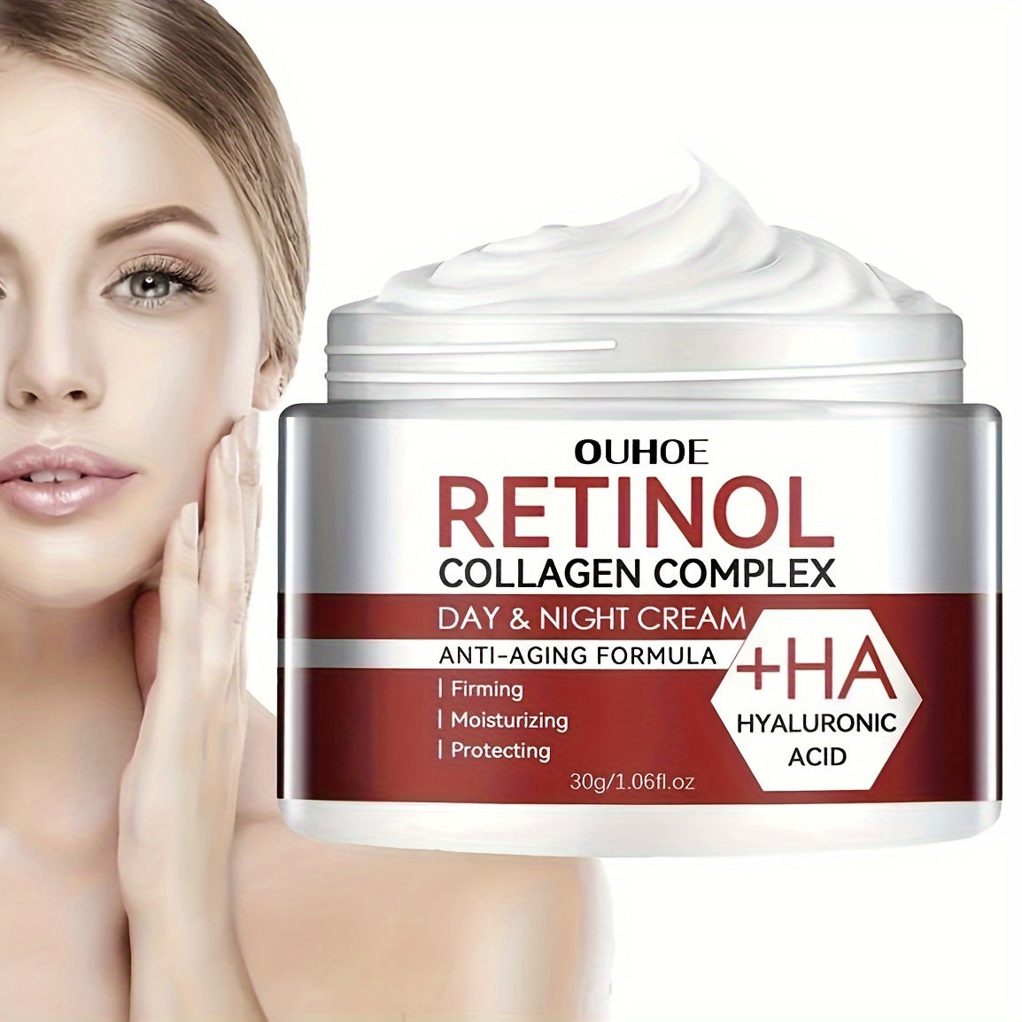 Quruq teri uchun 30g gidratlantiruvchi retinol kollagen yuz kremi, gialuron kislota va E vitamini bilan