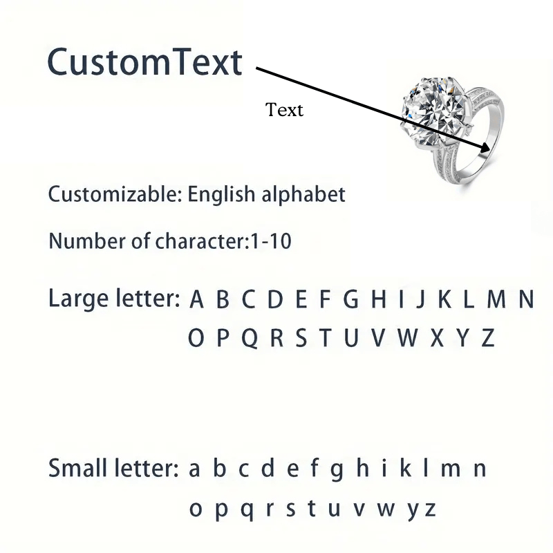 Sterling Silver Moissanite Engagement Ring 10CT Round Cut Personalized Lettering