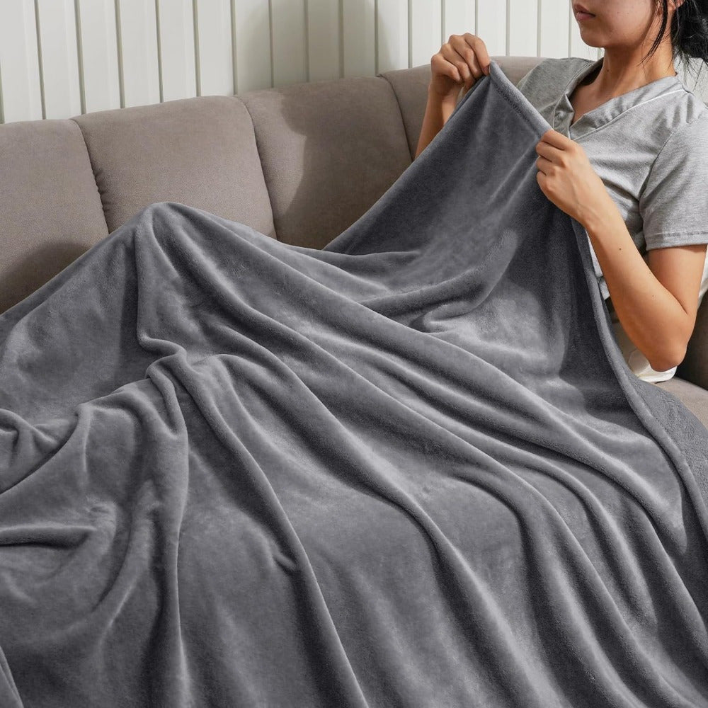Manta reversible de poliéster con forro polar ultra suave sin pelusas para todas las estaciones, acogedora para cama, sofá y sillón