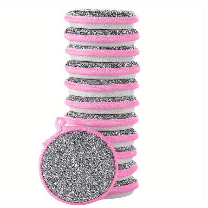 12 zamonaviy doira shaklidagi monogramli mikroto'qimalardan tayyorlangan idish yuvish gubkalari faqat qo'l bilan yuvish uchun. Ikkita tomonlama, qayta ishlatiladigan oshxona tozalash vositalari multfilm sochiq mavzusida.