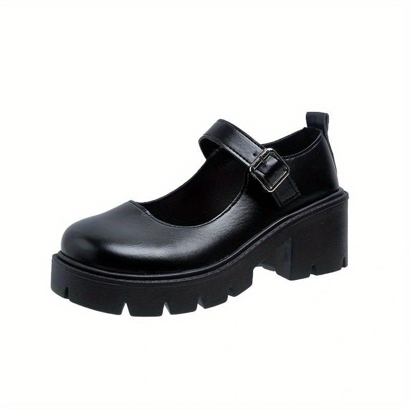 Women's Mary Jane Platform Shoes Faux Leather Buckle Solid Color Rubber Sole