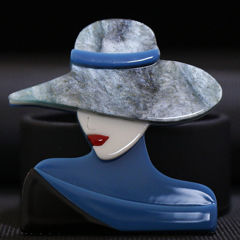 Akril brosh pin ayol silueti zamonaviy shlyapa minimalistik moda aksessuari