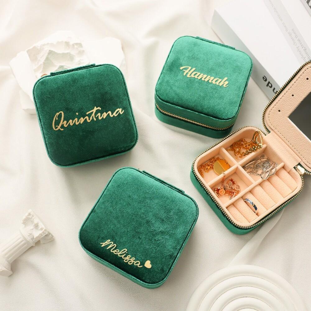 Индивидуальная бархатная шкатулка для украшений для путешествий, подарок подружкам невесты, органайзер для украшений, подарок с именем