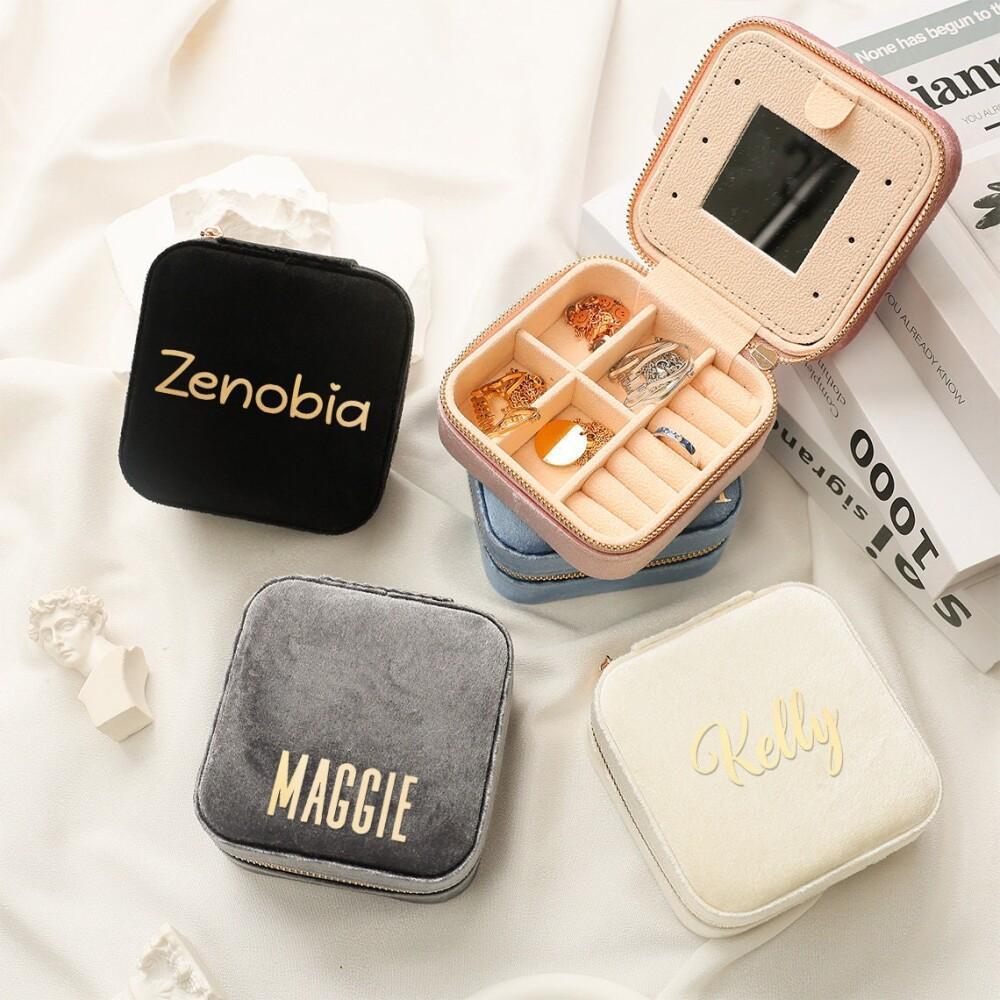 Индивидуальная бархатная шкатулка для украшений для путешествий, подарок подружкам невесты, органайзер для украшений, подарок с именем