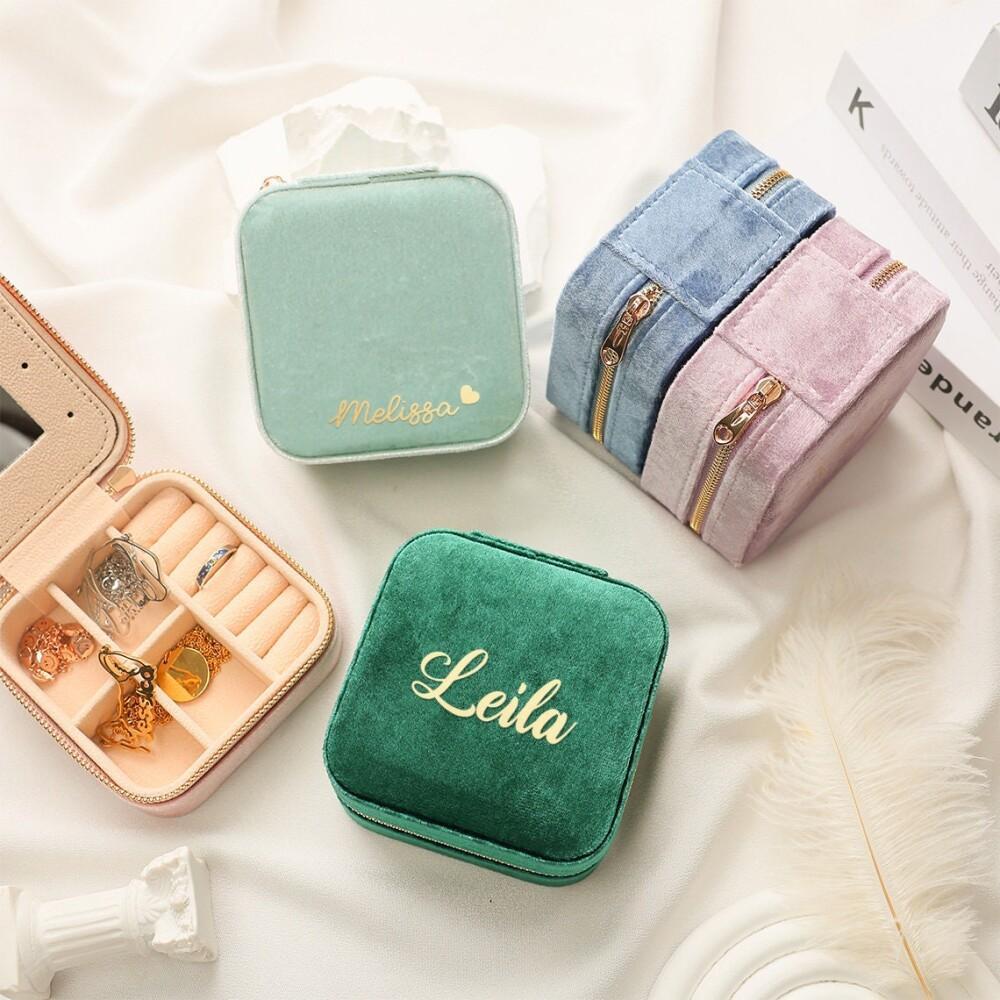 Индивидуальная бархатная шкатулка для украшений для путешествий, подарок подружкам невесты, органайзер для украшений, подарок с именем