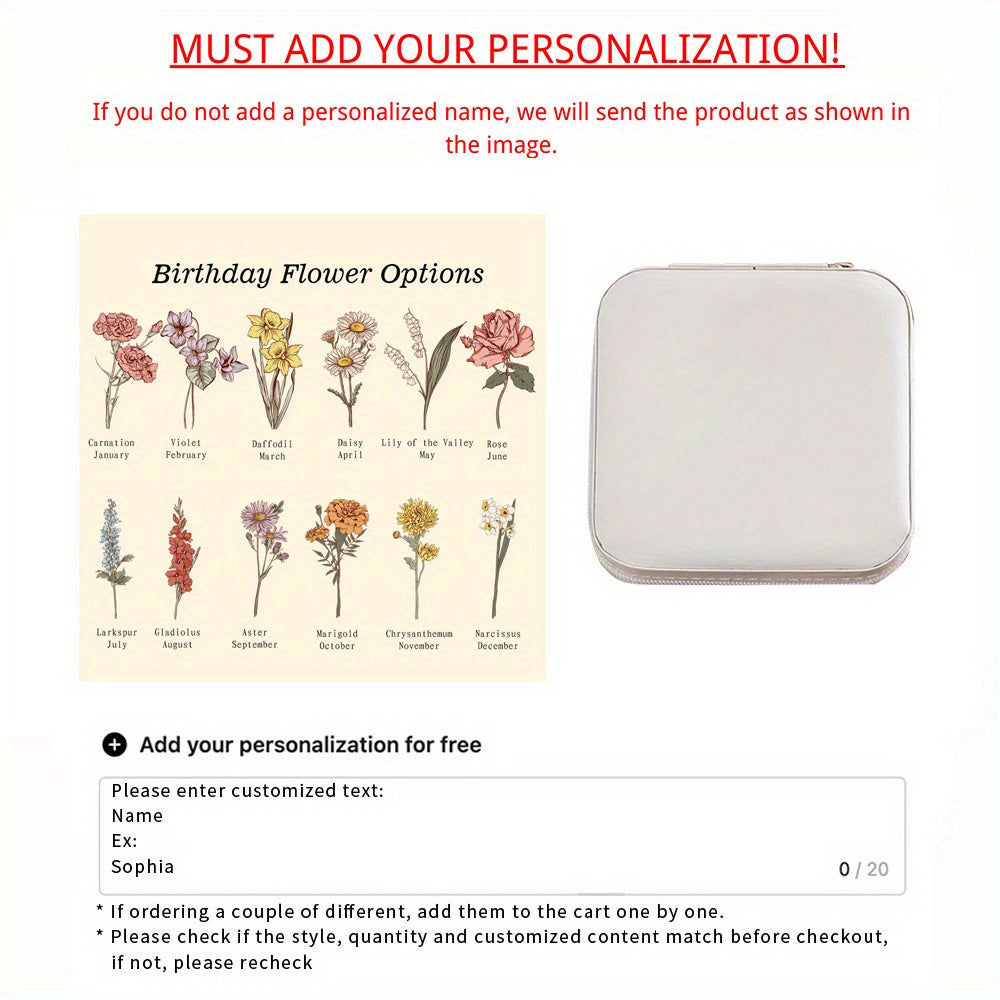 Personalized Flower Pattern Jewelry Box Made of PU Leather for Gifts and Storage